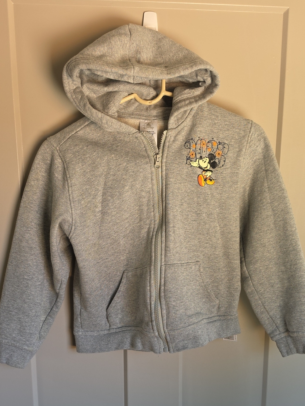 Disneyland 2023 Gray Hooded Zip-Up Sweatshirt with Mickey Graphic